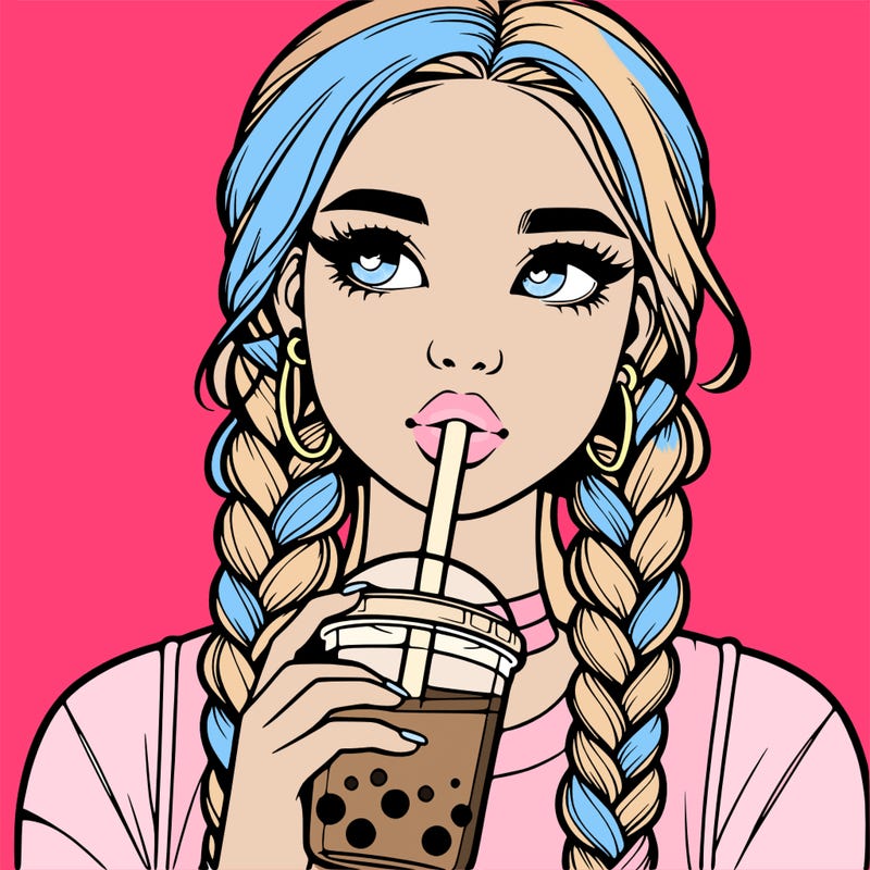realistic girl with braided hair drinking boba