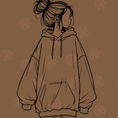 realistic girl with a oversized sweatshirt on and a bun