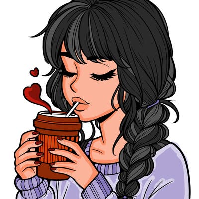 realistic girl drinking coffee