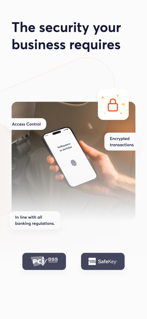 Clip app security features showing identity verification and encrypted transactions for small businesses