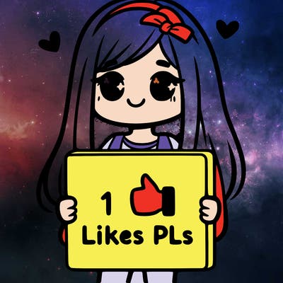 girl holding a sign saying 10 likes pls