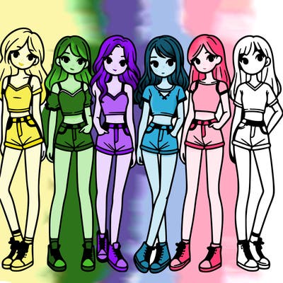 a group of girls wearing crop tops and shorts