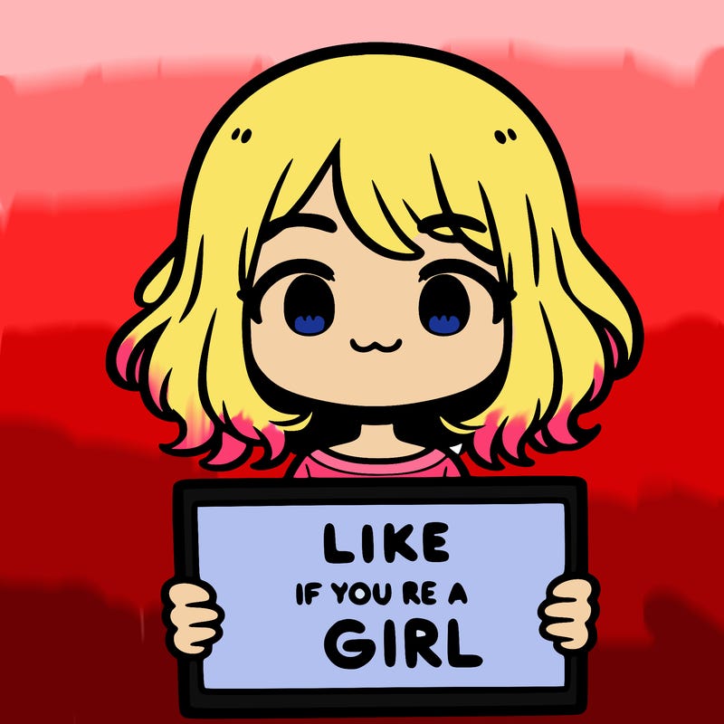 a cute girl holding a sign that says like if you’re a girl