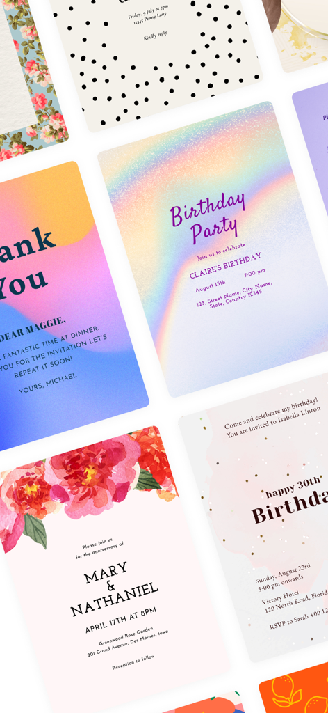 Invitation Maker Wedding Cards - Various modern invitation templates for weddings birthdays and thank you notes
