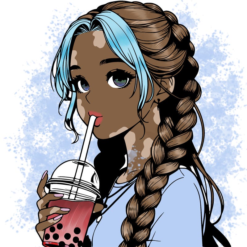 realistic girl with braided hair drinking boba