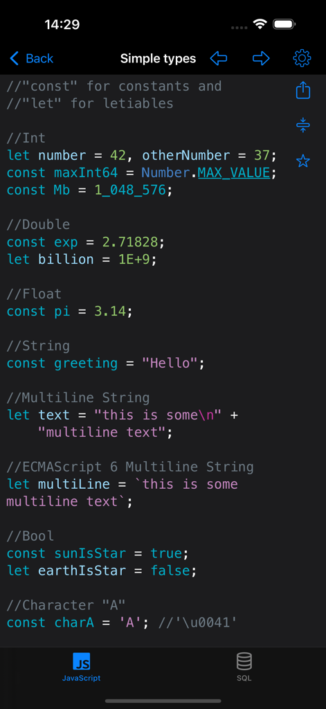 Int String Boolのような単純なデータ型のためのJavaScriptコード例