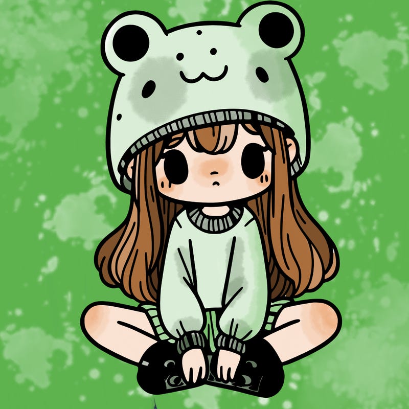 a girl wearing a frog hat and some frog socks