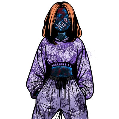 realistic girl faceless with baggy pants and a crop top