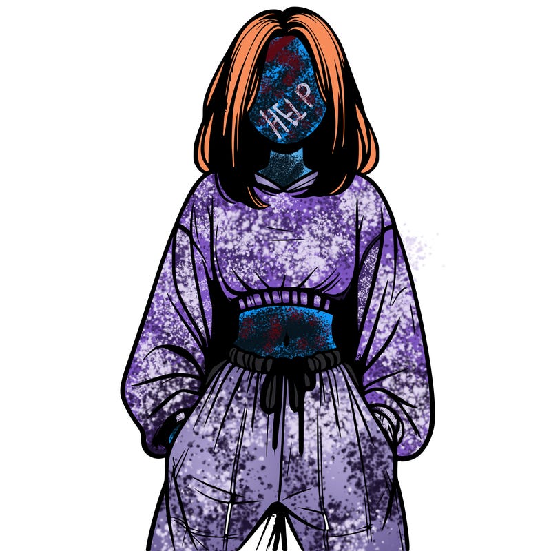 realistic girl faceless with baggy pants and a crop top