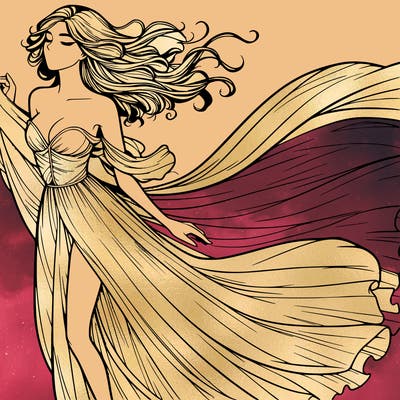 realistic woman in dress flowing the the wind