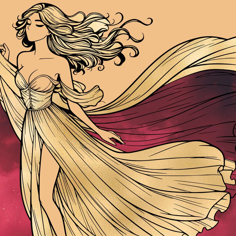 realistic woman in dress flowing the the wind