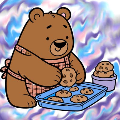 a bear baking cookies