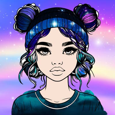 realistic girl with buns in her hair with a beanie on