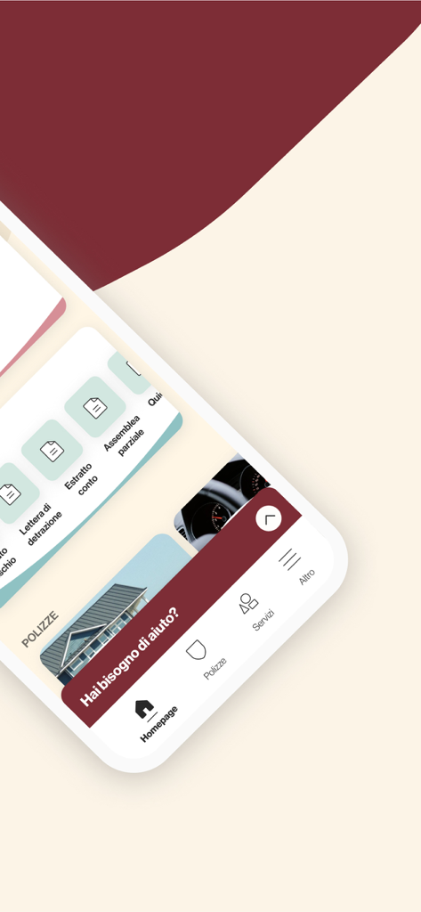 ITAS assicurazioni - Dashboard dell'app mobile ITAS Assicurazioni che mostra le polizze assicurative e le funzionalità di assistenza clienti