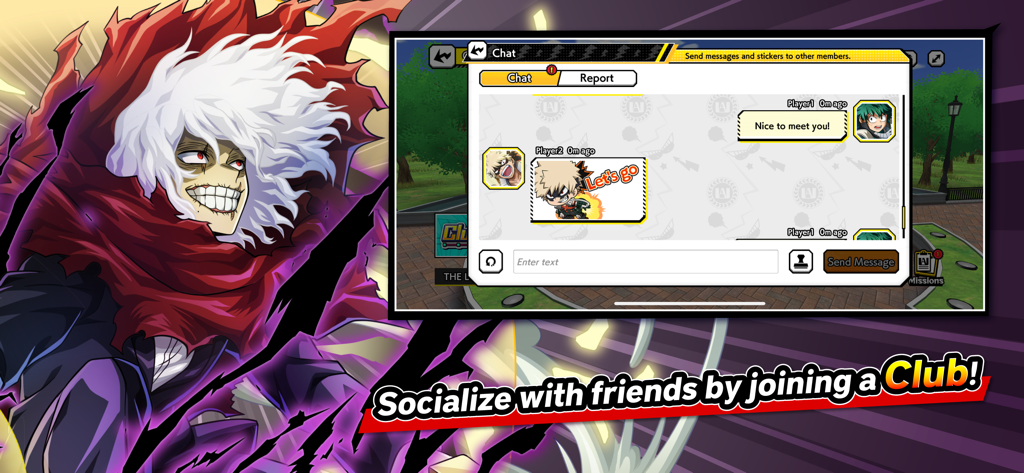 MY HERO ULTRA IMPACT - La función de chat de club social en el juego móvil My Hero Ultra Impact.