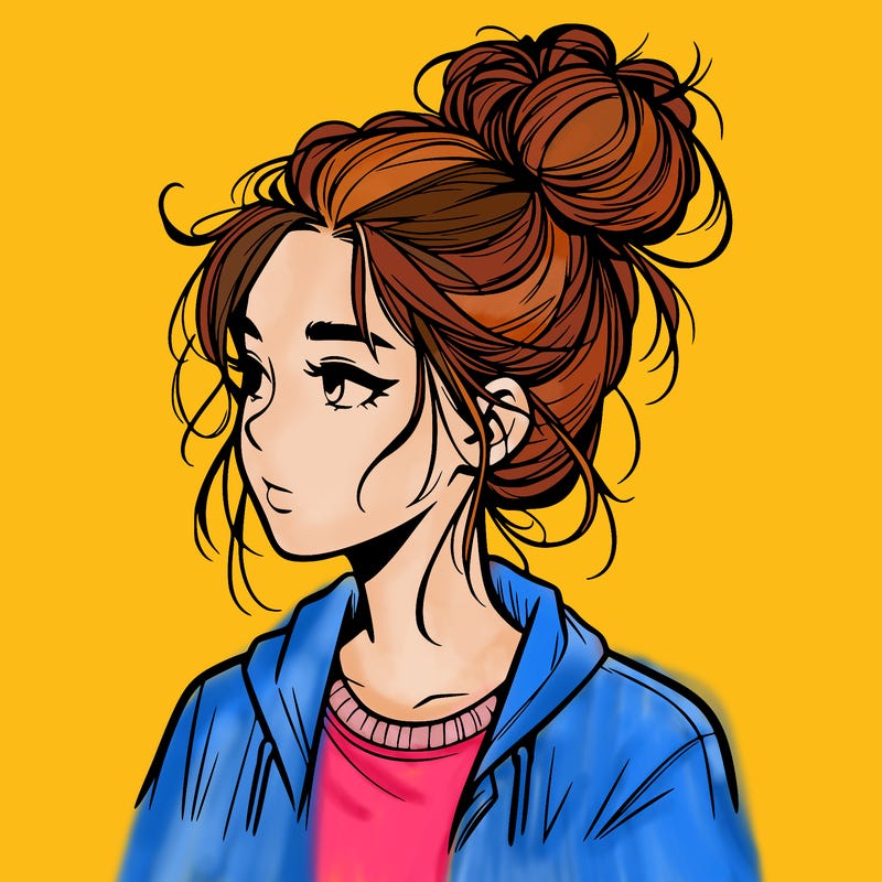 realistic teenage girl with a messy bun