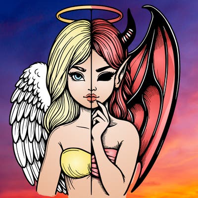 realistic angel half demon