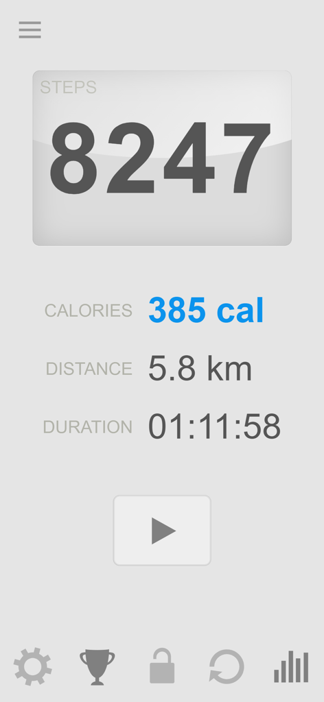 Step Counter - Calorie Counter - Mobile interface of Step Counter app showing 8247 steps, 385 calories, and distance covered