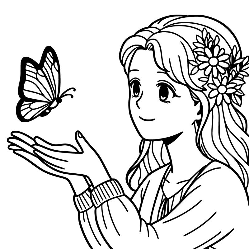 woman playing with butterfly