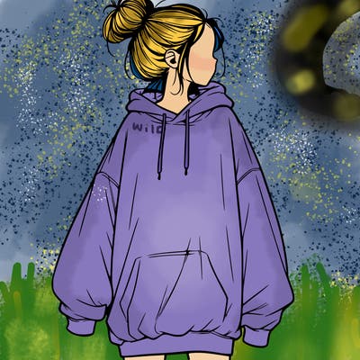 realistic girl with a oversized sweatshirt on and a bun
