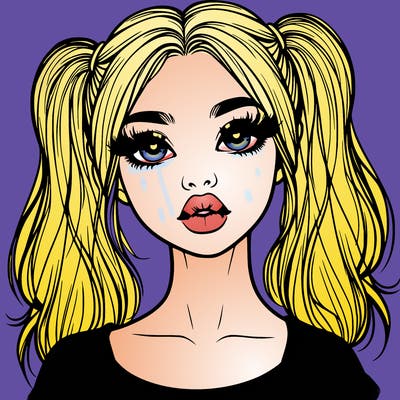 realistic girl with ponytails and lips