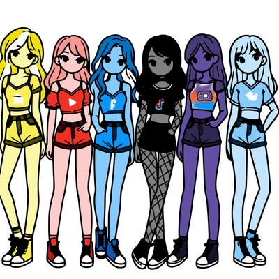 a group of girls wearing crop tops and shorts