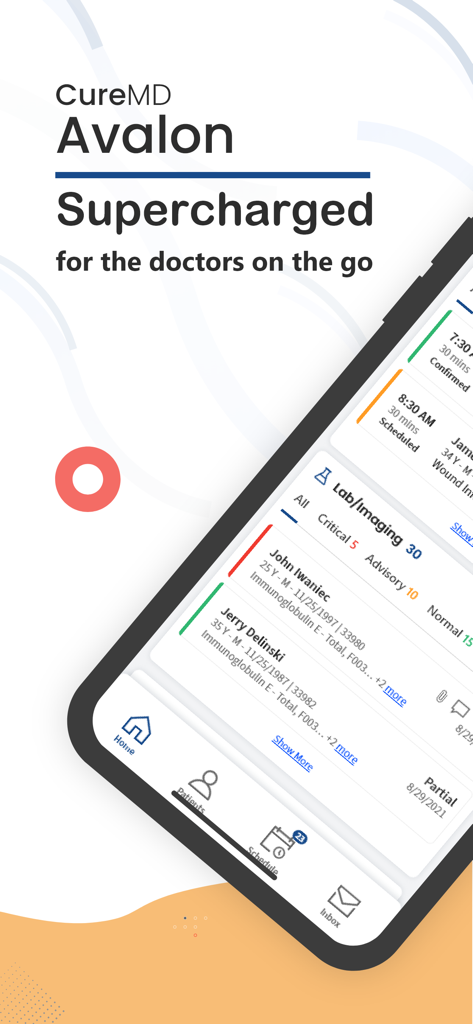 Avalon EMR - Avalon EMR app interface displaying medical records and appointment schedules for physicians