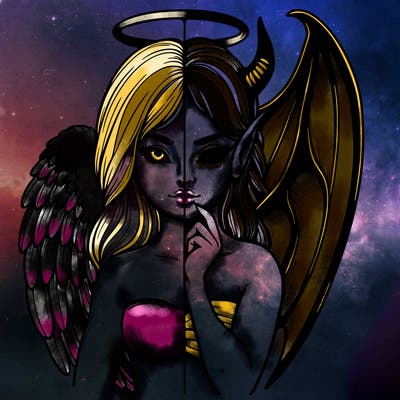 realistic angel half demon