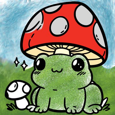 a cute frog with a mushroom hat