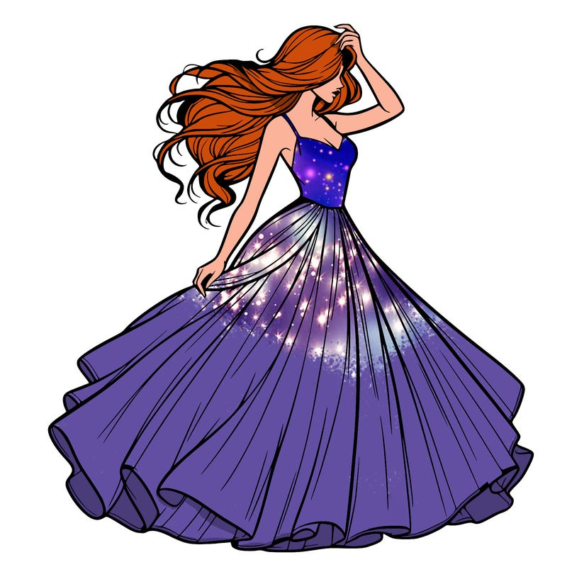 realistic woman with dress flowing in the wind