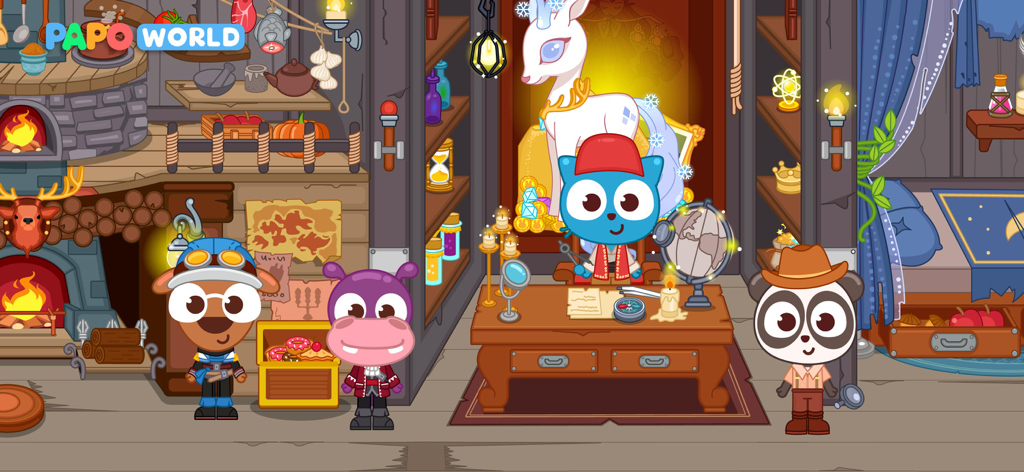 Papo Town: Underground City - Cartoon animal characters in a cozy study in Papo Town Underground City