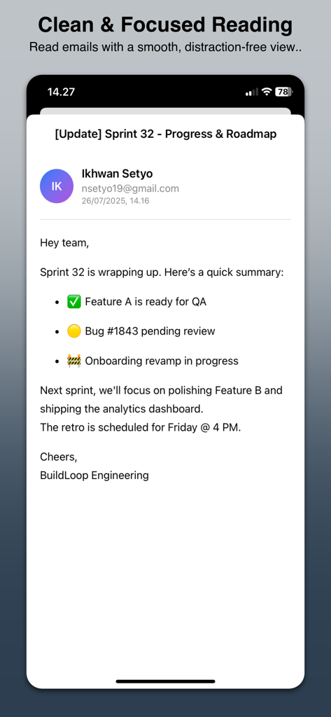 Eine saubere und fokussierte Ansicht einer Microsoft Outlook .msg-E-Mail-Nachricht, die auf einem iPhone gelesen wird.