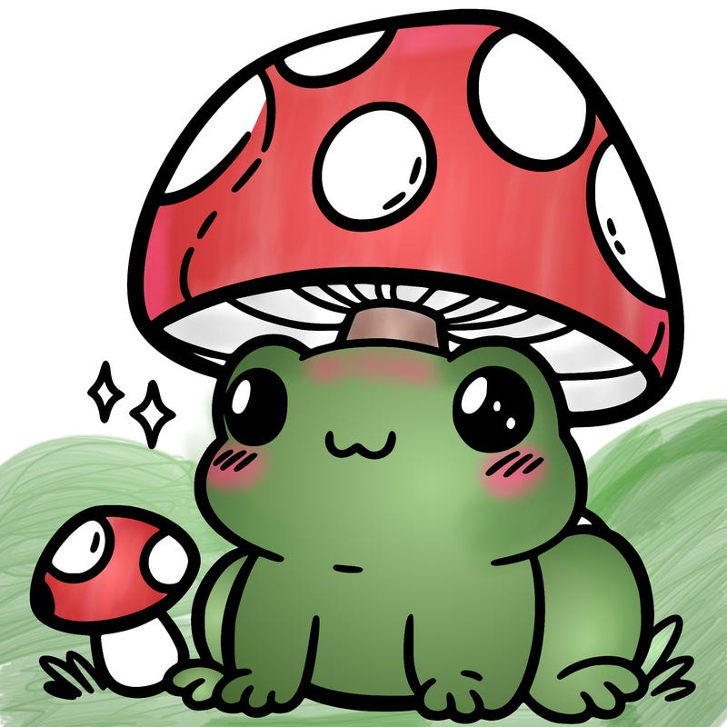 a cute frog with a mushroom hat