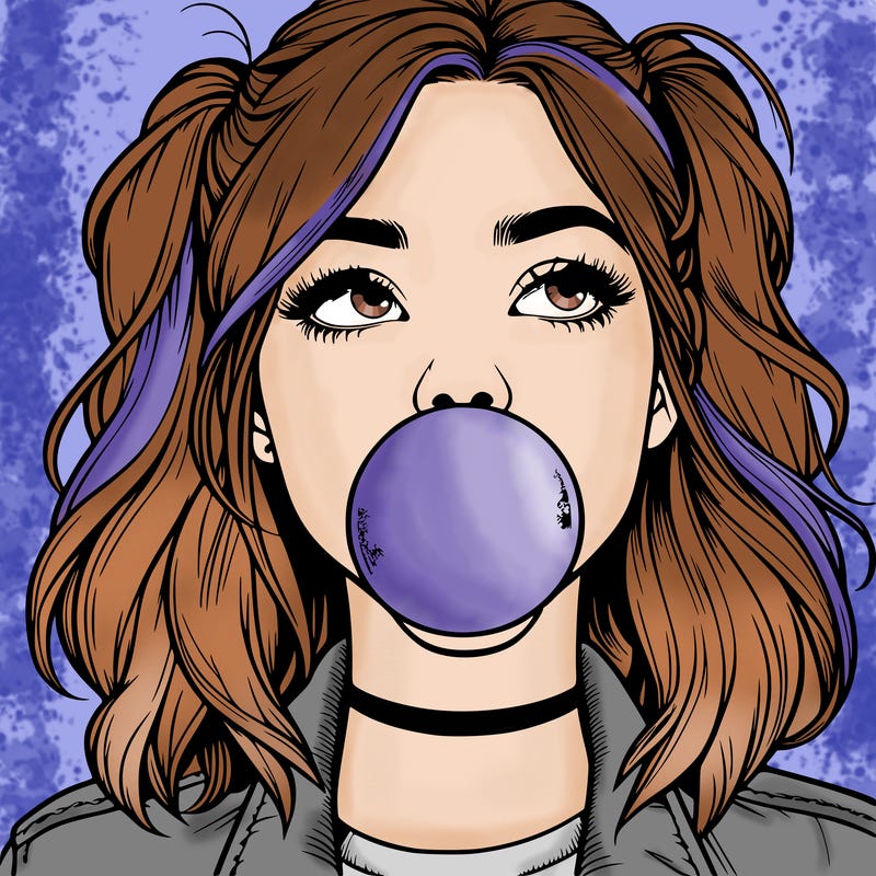 realististic girl blowing bubble -gum