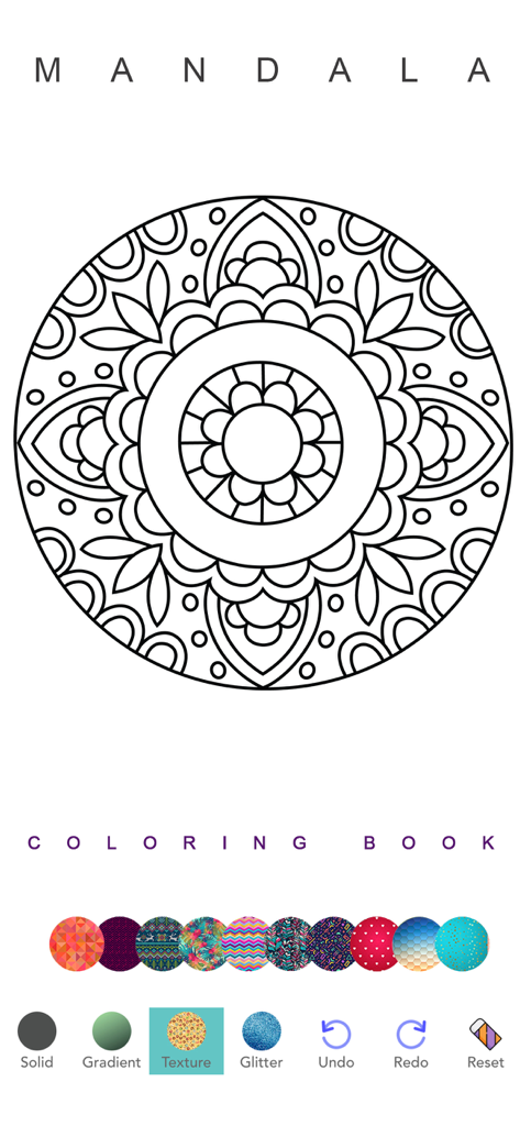 Mandala Coloring Pages Adult - A blank mandala design waiting to be colored using various digital textures and patterns.