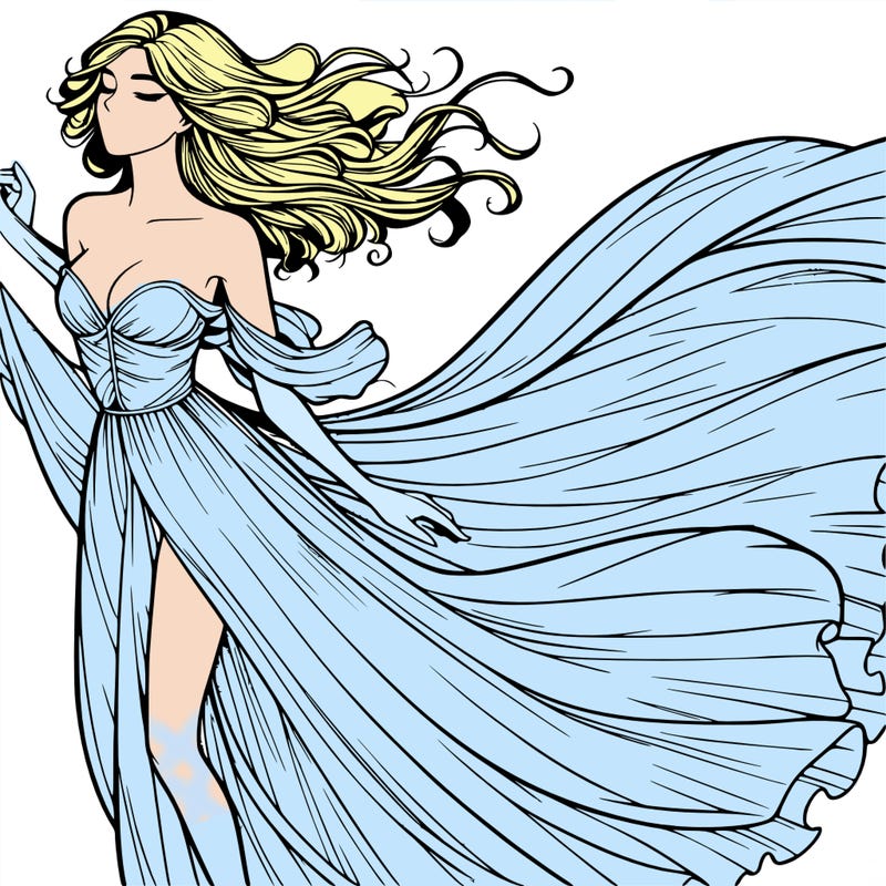 realistic woman in dress flowing the the wind