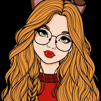 girl with long hair and freckles and glasses realistic