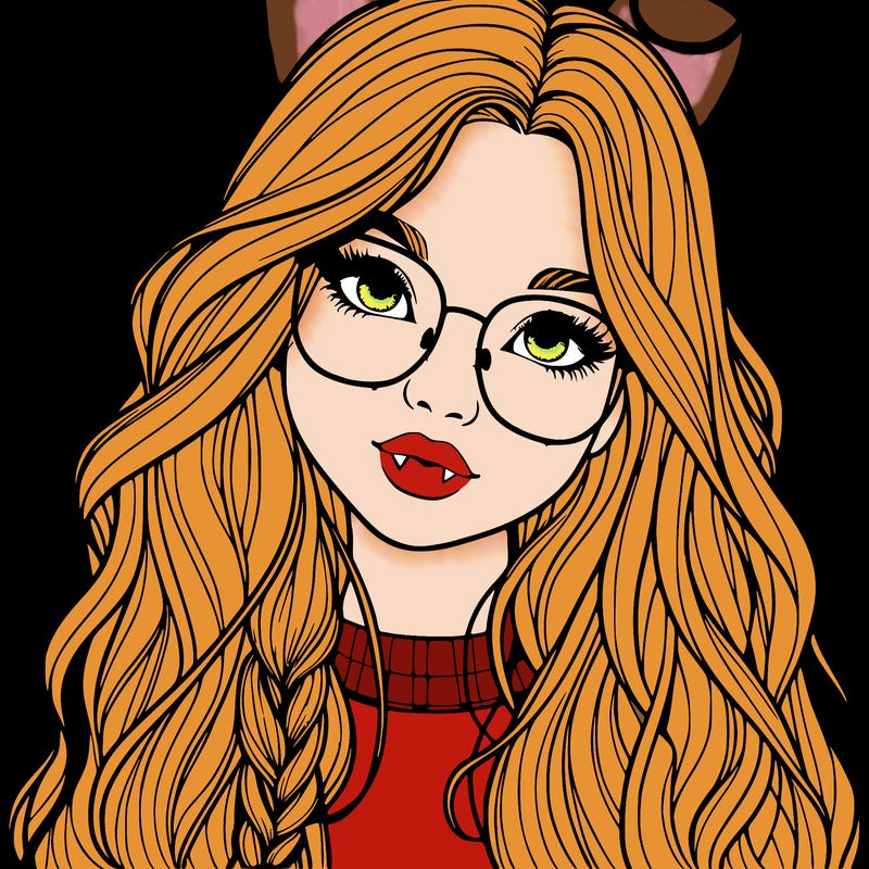 girl with long hair and freckles and glasses realistic