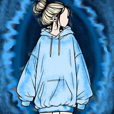 realistic girl with a oversized sweatshirt on and a bun