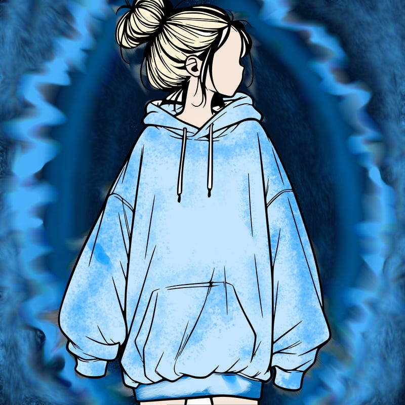 realistic girl with a oversized sweatshirt on and a bun