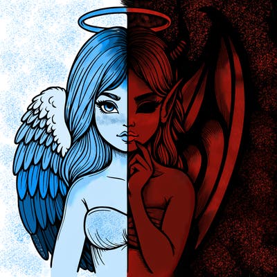 realistic angel half demon