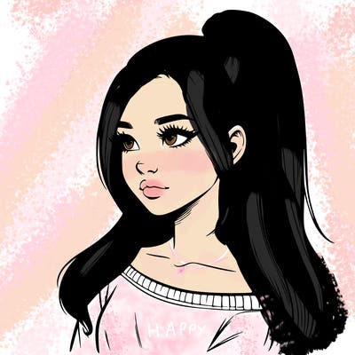 realistic girl with a high ponytail