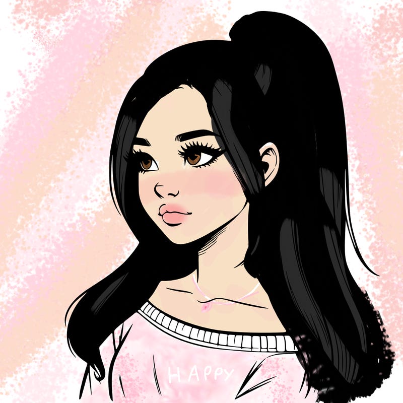 realistic girl with a high ponytail