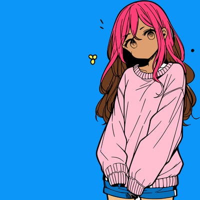 manga teen girl  in a sweater and baggy pants