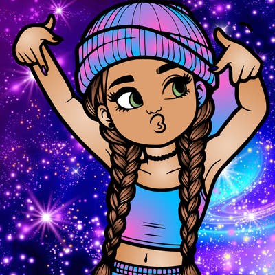 realistic teenage girl with braids and a beanie and crop top doing 🫶🏼