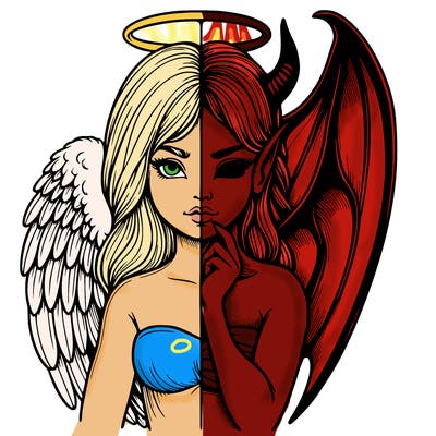 realistic angel half demon