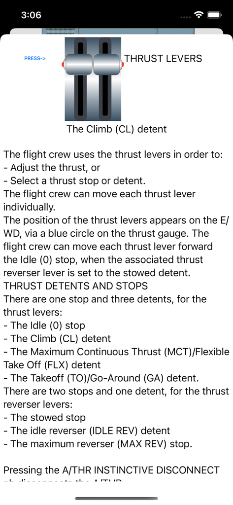 A330Cockpit - Diagram and text explanation of Airbus A330 thrust levers and detents