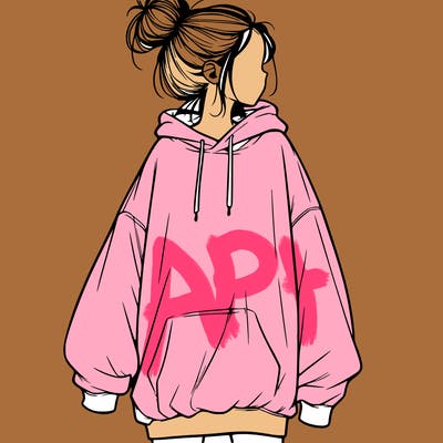 realistic girl with a oversized sweatshirt on and a bun