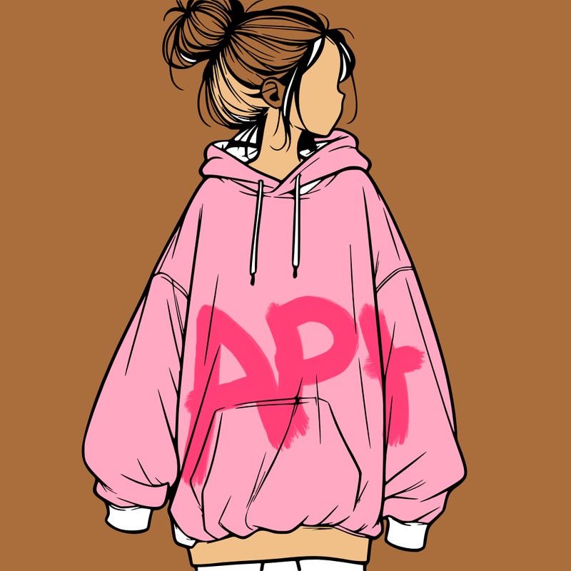 realistic girl with a oversized sweatshirt on and a bun
