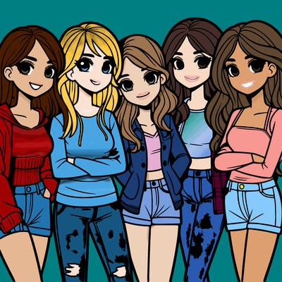a group of 5 teen girls